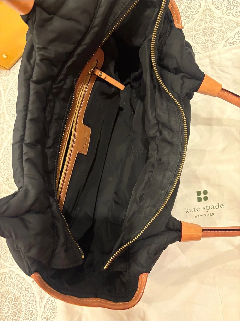 kate spade Black Nylon Shoulder Bag with Brown Leather Trim